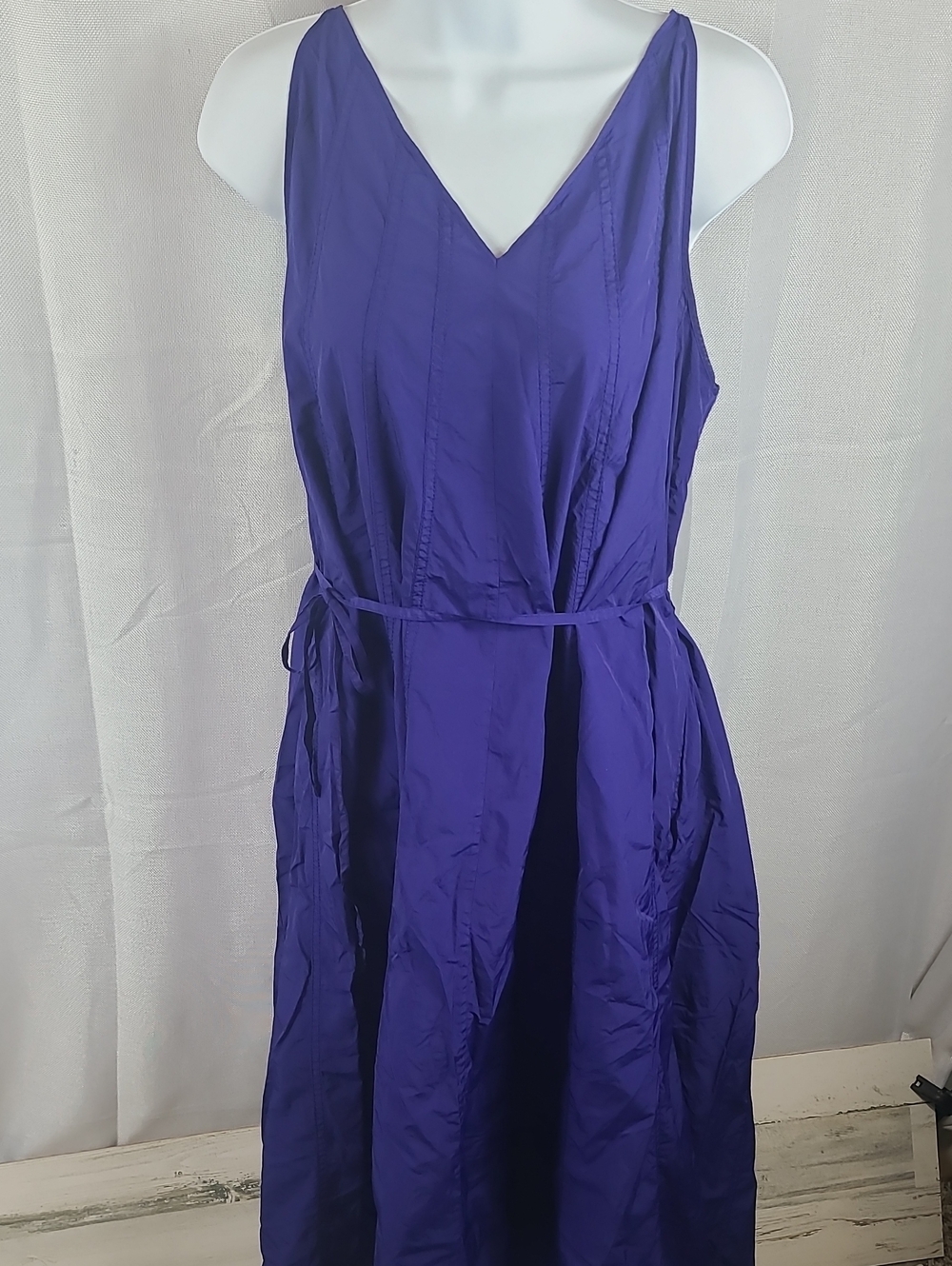 Athleta Canopy Parachute Maxi Dress Poseidon Purple Small Side Pockets V-neck - Picture 2 of 5